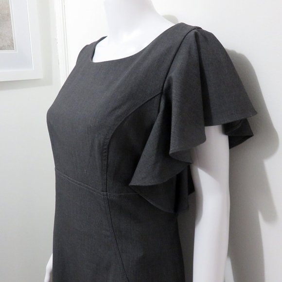 Calvin Klein Sheath Dress, Gray with Ruffled Sleeves, Sz 8 NWT - Picture 3 of 10